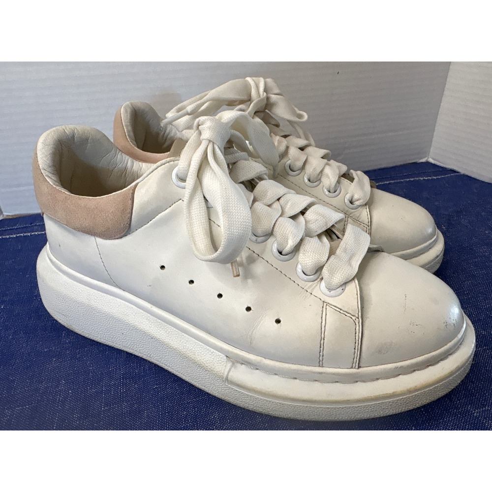 Alexander McQueen Platform Sneakers White Leather Pink Suede Heel Size 36/6 W